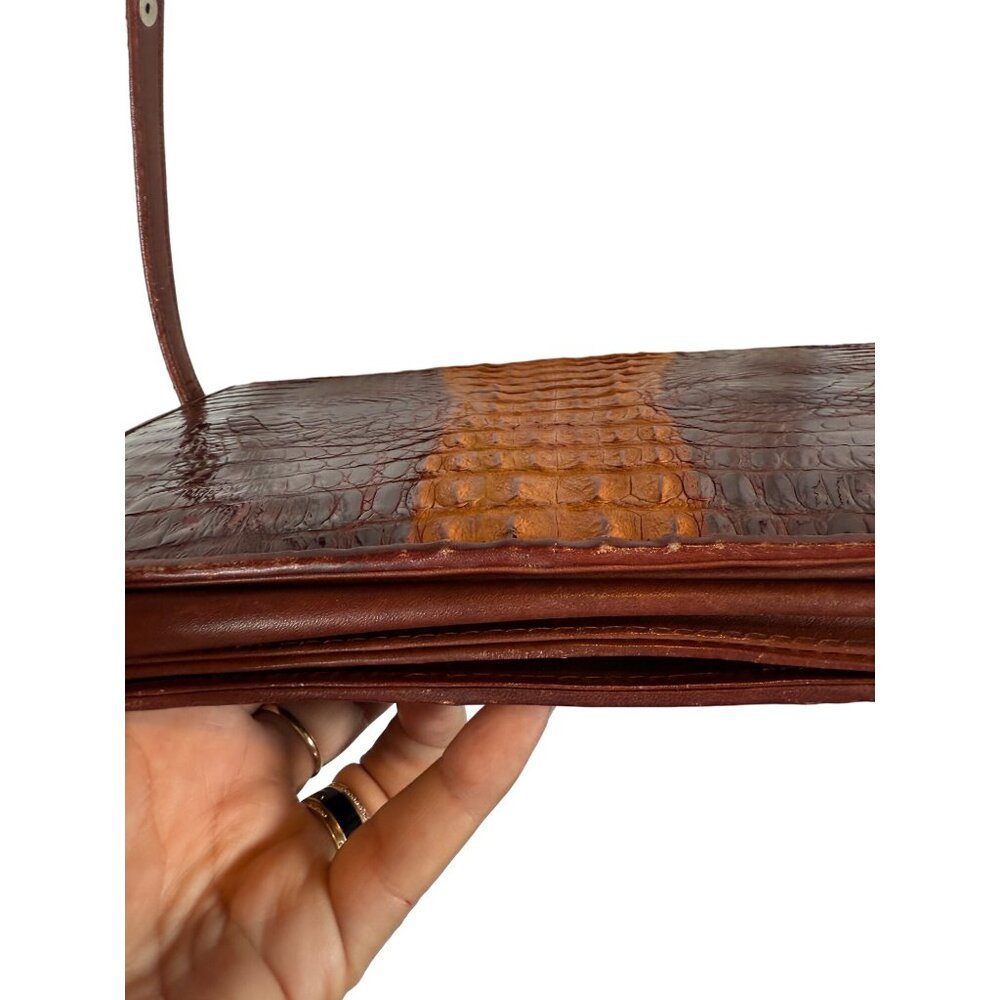 Vintage Linea Pelle Crocodile Two-Tone Hornback Embossed Leather Crossbody Bag - Picture 6 of 13